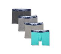 Nautica Men's 4 Pack Stretch Boxer Briefs, Black/Charcoal/Heather Grey/Atlantis Heather, L