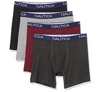 Nautica Men's 4 Pack Stretch Boxer Briefs, Black Heather/Charcoal Heather/Light Grey Heather/Cornell Heather, L
