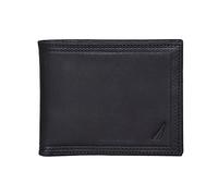 Nautica Mens Classic Leather Bifold Travel, Embossed Leather - Black, One Size