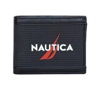 Nautica Men's Bifold Leather Wallet | RFID Blocking | ID Window | Card Slots | Organization | Durable | Stylish, Rubber/Leather - Black, One Size