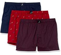 Nautica Men's Classic Cotton 3-Pack Woven Boxer Shorts, Peacoat/Anchor Print/Multi Sails Red, M