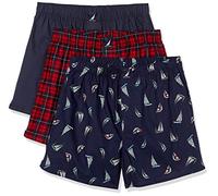 Nautica Men's Classic Cotton 3-Pack Woven Boxer Shorts, Peacoat/Winter Plaid-red/Holiday Sailboats-Peacoat, M