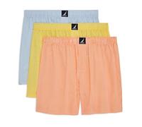 Nautica Men's Classic Cotton 3-Pack Woven Boxers, Blue/Yellow/Peach, L