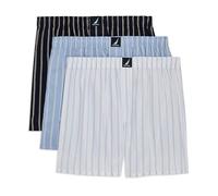 Nautica Men's Classic Cotton 3-Pack Woven Boxers, Stripes Blue and White 3 Pack, M
