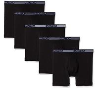Nautica Men's Classic Cotton Boxer Briefs, Black-5 Pack, L (Pack of 5)