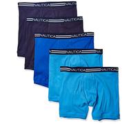 Nautica Men's Classic Cotton Boxer Brief Multipack, Peacoat/Aero Blue/Sea Cobalt-5 Pack, Medium (Pack of 5)