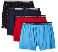 Nautica Men's Classic Cotton Loose Knit Boxer Shorts, Peacoat/Aero Blue Red/Sails Black-4 Pack, M