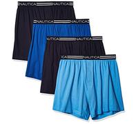 Nautica Men's Classic Cotton Loose Knit Boxer Shorts, Peacoat/Aero Blue/Sea Cobalt-4 Pack, S