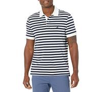Nautica Men's Classic Fit 100% Cotton Soft Short Sleeve Stripe Polo Shirt, Bright White, Medium