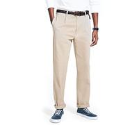 Nautica Men's Classic Fit Flat Front Stretch Solid Chino Deck Pant Business Casual, True Khaki, 38W x 32L