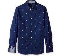 Nautica Men's Classic Fit Long Sleeve Print Pattern Button Down Shirt, j Navy, Large