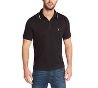 Nautica Men's Classic Fit Short Sleeve Dual Tipped Collar Polo Shirt, True Black, S