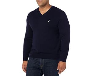 Nautica Men's Classic Fit Soft Lightweight Jersey V-Neck Sweater Pullover, Navy, Medium