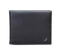 Nautica Men's Classic Leather Bifold RFID Wallet (Available in Smooth or Pebble Grain), Pop Color - Black/Grey, One Size
