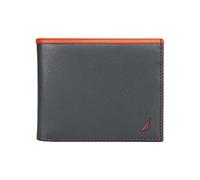 Nautica Men's Classic Leather Bifold RFID Wallet (Available in Smooth or Pebble Grain), Pop Color - Navy/Red, One Size