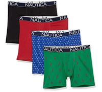 Nautica Men's Cotton Stretch 4 Pack Boxer Brief, Black Red/Bright Cobalt/Lobster Print, Medium