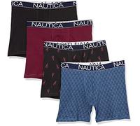 Nautica Men's Cotton Stretch 4 Pack Boxer Briefs, Black/Tawny Port/Ensign Blue/Lobster Print, M