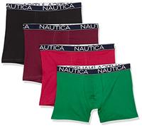Nautica Men's Cotton Stretch 4 Pack Boxer Briefs, Black/Tawny Port Red/Green, L