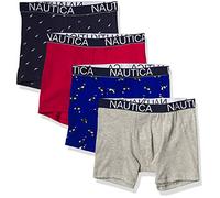Nautica Men's Cotton Stretch 4 Pack Boxer Briefs Red/Heather Grey/Orcas/Sail Print, L