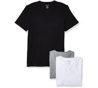 Nautica Men's Cotton V-Neck 3-Pack T-Shirt Undershirt, New White/Black/Heather Grey-3 Pack, Large (Pack of 3)