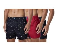 Nautica Men's Cotton Woven 3 Pack Boxer, Black Red/Sails Black, Small