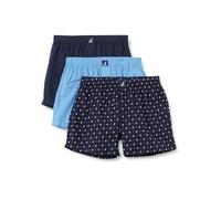 Nautica Men's Cotton Woven 3 Pack Boxer, Peacoat/Aero Blue/Anchor, Small