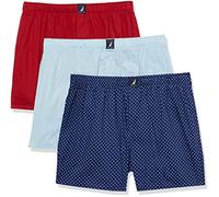Nautica Men's Cotton Woven 3 Pack Boxer Shorts, Noon Blue Red/Polka Dot Print, L