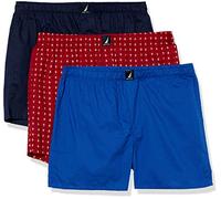 Nautica Men's Cotton Woven 3-Pack Boxers Shorts, Peacoat/Bright Cobalt/Anchor Print Red, L