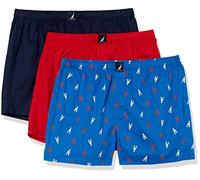 Nautica Men's Cotton Woven 3 Pack Boxer Shorts, Peacoat/Bright Red/ 2 Color Lobster, Large