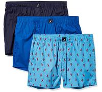 Nautica Men's Cotton Woven 3-Pack Boxers Shorts, Sea Cobalt/Peacoat/Lobsteraero Blue, S (Pack of 3)