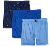 Nautica Men's Cotton Woven 3-Pack Boxers Shorts, Aero Blue/Sea Cobalt/Sails-Peacoat, L (Pack of 3)