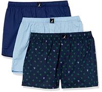 Nautica Men's Cotton Woven 3-Pack Boxers Shorts, Blue Depths/Coastal Sky/Pop Turtle Print, L
