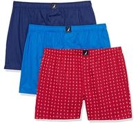 Nautica Men's Cotton Woven 3-Pack Boxers Shorts, Blue Depths/Pro Blue/Anchor Print Cerise, S