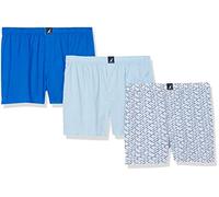 Nautica Men's Cotton Woven 3-Pack Boxers Shorts, Noon Blue/Spinner Blue/Shark Print Peacoat, S