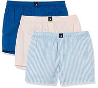 Nautica Men's Cotton Woven 3-Pack Boxers Shorts, Oasis Pink/Ocean Lapis/Pin Stripe Silver Lake, S