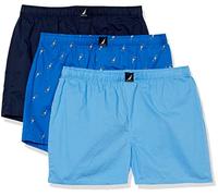Nautica Men's Cotton Woven 3-Pack Boxers Shorts, Peacoat/Aero Blue/Sails Outline, L