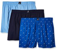 Nautica Men's Cotton Woven 3 Pack Boxer Shorts, Peacoat/Dellarobbia/Sails-sea Cobalt, S (Pack of 3)