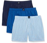 Nautica Men's Cotton Woven 3 Pack Boxer Shorts, Peacoat/Monaco Blue/Med Check Print, L
