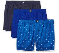 Nautica Men's Cotton Woven 3-Pack Boxers Shorts, Peacoat/Ocean Lapis/Sails Sea Cobalt, L