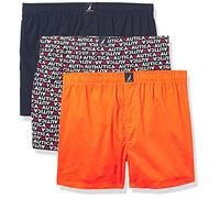 Nautica Men's Cotton Woven 3 Pack Boxer Shorts, Peacoat/Tropic Orange Logo Print, S
