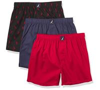 Nautica Men's Cotton Woven 3-Pack Boxers Shorts, Red/Peacoat/Lobster-Black, S (Pack of 3)