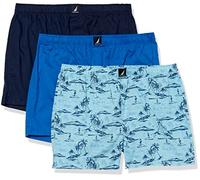 Nautica Men's Cotton Woven 3-Pack Boxers Shorts, Spinner Blue/Peacoat/Tropical Scenic Print, S