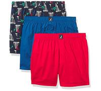 Nautica Men's Cotton Woven 3 Pack Boxer Shorts, Windsurf Blue Red/Sail Blue Print, L