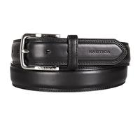 Nautica Men's Logo Inlay Ornament Double Stitch Leather Belt, Black