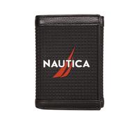 Nautica Men's Logo Rubber and Leather Trifold Wallet, Black, One Size
