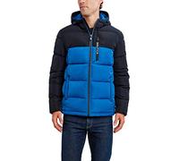 Nautica Men's Midweight Quilted Faux Memory Puffer Jacket -Adjustable Hood Insulated Winter Coat, Monaco Blue, L