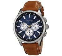 Nautica Men's N16695G NCT 17 Brushed Stainless Steel Watch with Brown Band, Brown Band, Quartz Watch