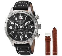 Nautica Men's N17616G"BFD 101" Stainless Steel Watch with Black Leather Band