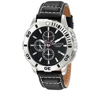 Nautica Men's N18641G BFD 101 "Dive Style Stainless Steel Casual Watch with Leather Band, Black, Chronograph,Quartz Movement