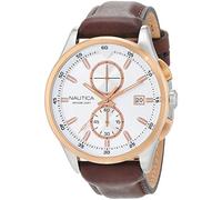 Nautica Men's NCT 19 Stainless Steel Quartz Watch with Leather Calfskin Strap, Brown, 22 (Model: NAD17525G)